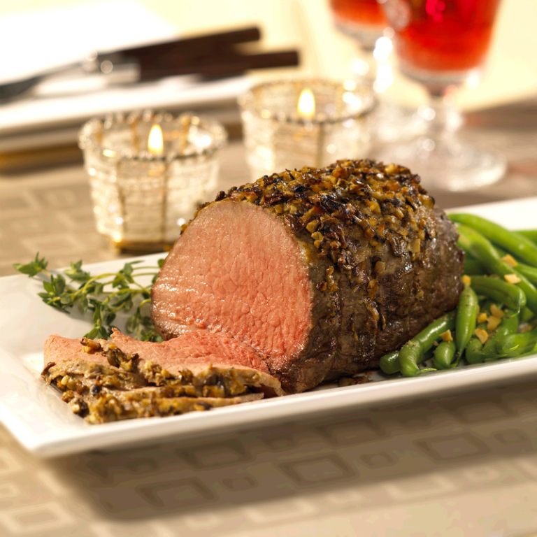 Rosbif avec croûte aux champignons et sauce au vin